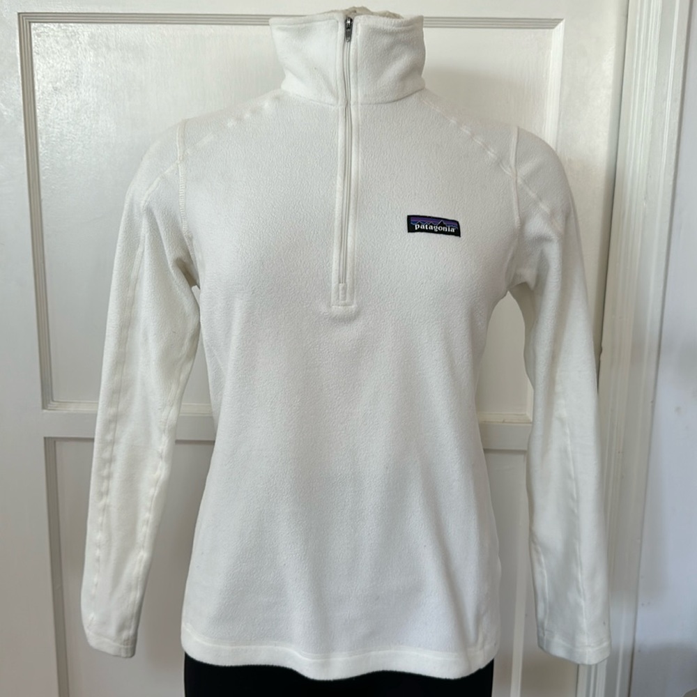 Patagonia 1/4 zip pullover Micro D fleece thin white corporate logo